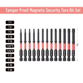 Bates- Impact Torx Bit Set, 13 pcs, 3-Inch Long, 1/4" Hex Shank TT7-TT40, Security Torx Bit Set, Tamper Proof, Magnetic Holder and Storage Case