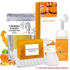 Turmeric Wash and Care Three Piece SetTurmeric Tablets, Turmeric Cleansing Mousse,Turmeric Soap Facial Cleansing Skincare FacialCleansing Cleanser Comfort:_3*soap+soap dish