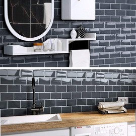 Yoillione Peel and Stick Backsplash for Kitchen: Self Adhesive Wall Tiles for Bathroom - Vinyl Thick Back Splash Tile (10, Dark Gray)