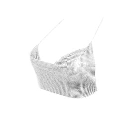 Shiny Women's Sparkle Sequin Halter Tops Sleeveless Backless Neck Chain Body Jewelry (silver)