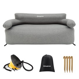 KingCamp Double Inflatable Couch for Camping, Portable Foldable Eco-Friendly Reach-Certified PVC Liner Air Lounger 2-Person Blow Up Sofa with Foot Pump, Pegs, Repair Kit & Removable Cover