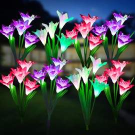 KOOPER Outdoor Solar Lights, 8 Pack Solar Garden Lights with Bigger Lily Flowers, Waterproof 7 Color Changing Outdoor Lights - Bigger Solar Panel for Outdoor Patio Yard Garden Decoration