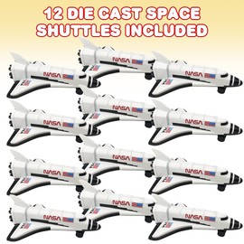 ArtCreativity - Lanzaderas espaciales fundidas a troquel, juego de 12, juguetes duraderos de metal fundido a troquel NASA para niños, decoraciones de pastel de astronauta, recuerdos de fiesta temática