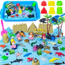 QUANA Ocean Mermaid Sensory Bin Toys,Play Sand Art Kit with Sandbox for Girls Kids Toys Boys Girls Toddler Age 3 4 5 6 7 8 Christmas Birthday Gifts