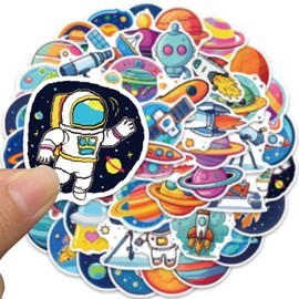 Cute Space Stickers for Kids Boys, 50PCS Astronaut Spacecraft Planet Vinyl Waterproof Stickers for Water Bottles, Laptop Scrapbook, Skateboard, Funny Alien Stickers, Party Supplies (Space)