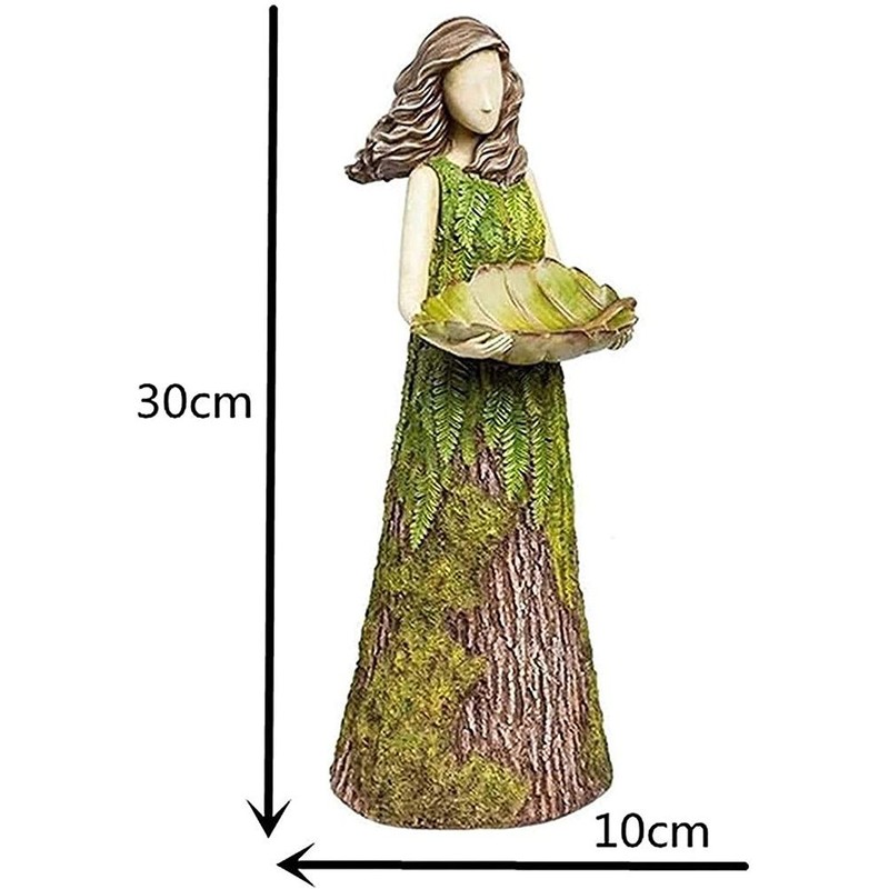 Fairy Garden Statue with Bird Feeder Lawn Resin Ornaments Garden