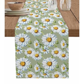 Abstract Table Runners 90 Inches Long Daisy Flower Sage Green Table Runner for Family Dinner/Wedding/Outdoor Indoor Party, Cotton-Polyester Blend Dresser Scarf Table Decorations