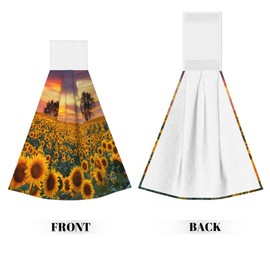 YINFILAN Hanging Kitchen Towels with Loop Set of 2 Sunflowers Floral Drying Hand Tie Towel Soft Vintage Dish Cloth Tea Towels for Bathroom Farmhouse Home Decor