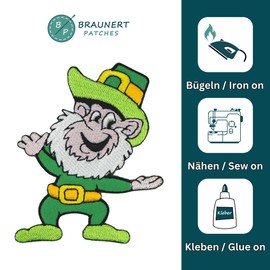 Leprechaun Ireland Iron-On Iron-On Patch Iron-On Patch Lucky Goblin Applique Size 6.8 x 8.3 cm