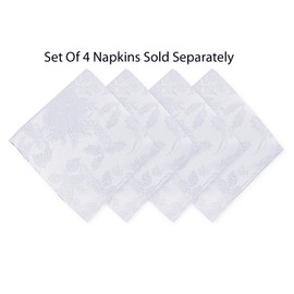 Newbridge “Christmas Carol” Holiday Noel Damask Napkins, Holly Leaf and Poinsettia Weave Damask Soil Resistant, Wrinkle Free Easy Care Napkins, Set of 4 Fabric Napkins, White
