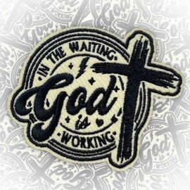 in The Waiting God is Working Cross Patch 3 Inches Christian Religious Jesus Bible Verse Iron On/Sew On Embroidery Fabric Applique Patches for Trucker Hats Clothes Backpack DIY Accessories