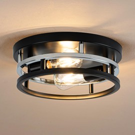 fengkeDU 2 Light Farmhouse Ceiling Light Fixture Black Chrome Industrial Flush Mount Ceiling Lamp Hallway Light Fixture Close to Ceiling Lighting for Kitchen Living Room Bedroom Foyer Entryway E26