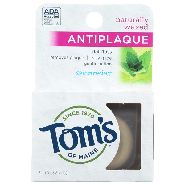 Tom's of Maine 683030 Natural Waxed Antiplaque Flat Floss, Spearmint, 32 yd, 24 Count (Pack of 1)