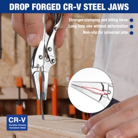WORKPRO 4-1/2 inch Long Nose Locking Pliers, Chromium-Vanadium Steel Locking Pliers, Locking Adjustable Vise Grips for Clamping Twisting Welding
