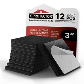 X-PROTECTOR Felt Furniture Pads - 12 PCS 3" - Felt Pads Floor Protectors - Chair Felt Pads - Felt Pads for Furniture Feet - Furniture Pads for Hardwood Floors - Protect Your Floors! (Black, Square)