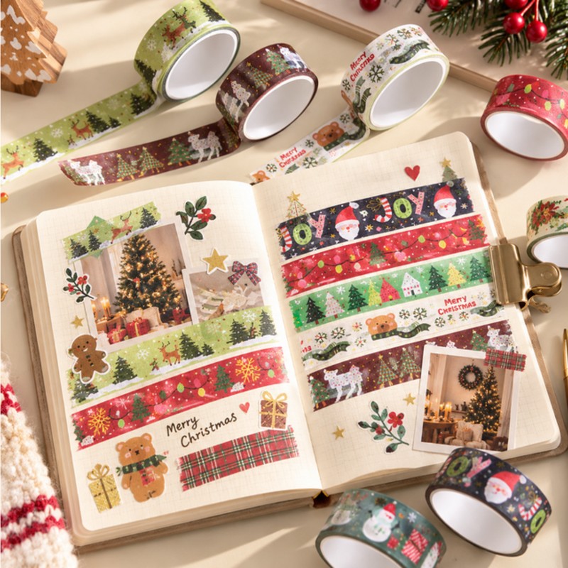 Christmas Masking Tape 12-Design Set, Gift Wrapping Journaling Decoration Deco