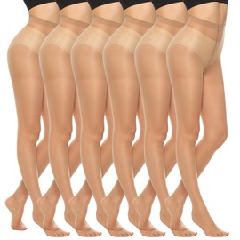 MANZI 6 Pairs 20D Women's Sheer Tights Ultra Thin High Waist Pantyhose Thigh Stockings, Natural S