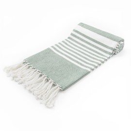 Green Turkish Beach Towel - 100% Cotton, Sand-Resistant, Quick-Dry, Highly Absorbent, Oversized, Thin Turkish Beach Towels - Perfect for Travel and Uses Less Space - 71"x37" (Green)