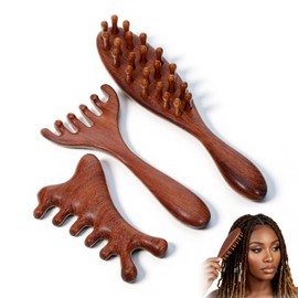 Pack of 3 Wooden Scalp Massage Brush, Scalp Massage Comb Wide Teeth Head Massage Stimulator Natural Sandalwood Comb Body Massage Tool for Men and Women for Home or On the Go