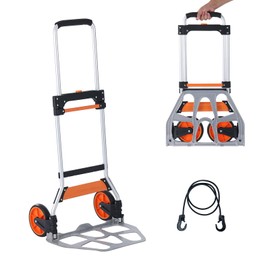 VEVOR Folding Hand Truck and Dolly, 275 Lbs Capacity, Aluminum Foldable Cart, Heavy-Duty Luggage Trolley Cart with Telescoping Handle and PP+TPR Wheels for Home, Office, Shopping, Travel