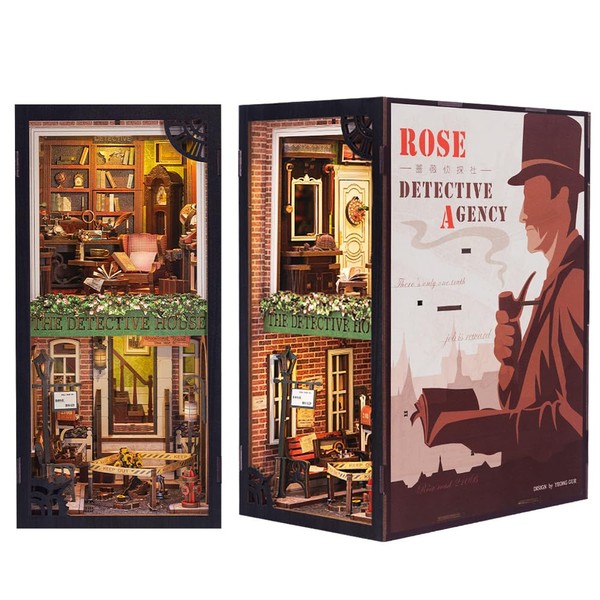 FSOLIS DIY Book Nook Kit, DIY Miniature Dollhouse Kit 3D Wooden Puzzle Bookends Book Nooks Miniature Kit Booknook DIY Bookshelf Insert Book Nook Kits for Adults (SZ02)