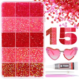 15000Pcs Red Resin Jelly Rhinestones for Bedazzling, Mixed Size 3/4/5 mm Flatback Gems for Crafting, Red Jelly Rhinestones Bedazzler Kit for Book Crafts Clothing Shoes Nail Art Makeup