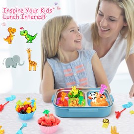 100PCS Silicone Lunch Box Dividers for Kids Lunch Accessories Set, Including 24 Reusable Silicone Cupcake Liners Baking Muffin Cups with 76 Animal Food Picks for Kids, Lunchbox Bento Box Accessories