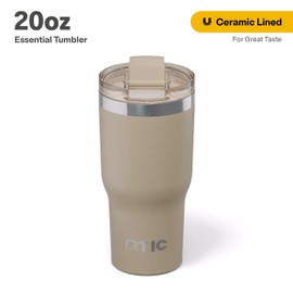 RTIC 20oz Essential Tumbler with Lid, Ceramic Lined, Insulated, Stainless Steel, Metal, Double Wall Vacuum-Insulation, Travel Cup for Iced Coffee, Tea, Hot and Cold Drink, Beach