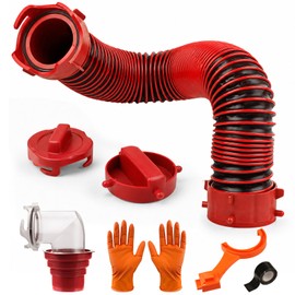5FT RV Sewer Hose Kit: Heavy Duty Camper Waste Hose with Leak-Proof Swivel Fittings, 90° Clear Elbow, 4-in-1 Adapter, TPE Tech for Crush-Proof and UV-Resistant