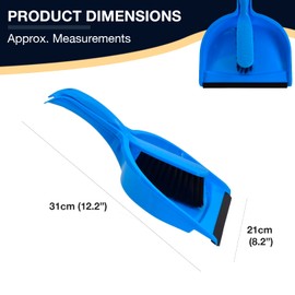 Blue Dustpan and Brush Set - Comfortable Grip Brush Handle and Rubber Lip Pan Keeps Dirt and Dust Contained, Strong and Durable Cleaning Set Ideal for Indoor Kitchen and Outdoor Garden Use