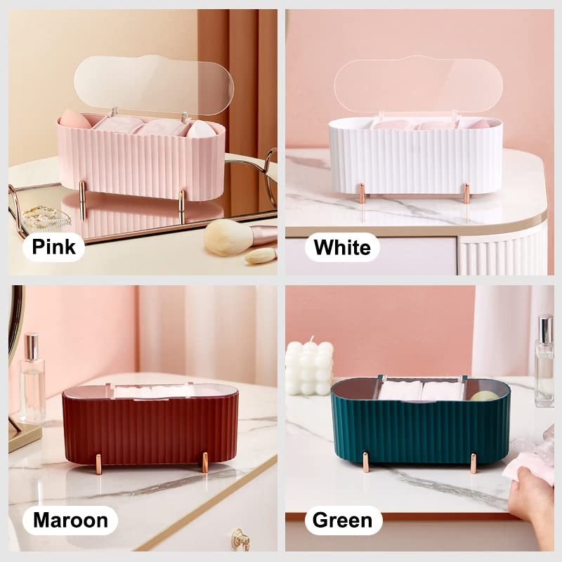 Squishy Dot Clear Cosmetic Storage Organizer, 3-Compartment Transparent Multi-Functional Bathroom