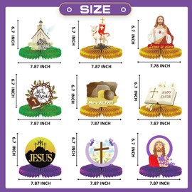 9 PCS Easter He is Risen Decoration Honeycomb Table Centerpieces,Christianity Table Topper Sign Honors Jesus Theme Table Centerpieces for Easter Christian Church Party Supplies