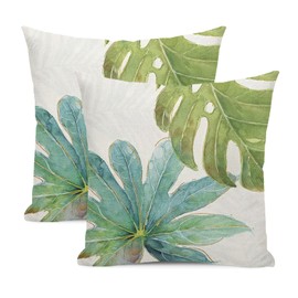 Green Tropical Leaves Pillow Covers 20x20 Set of 2, Monstera Palm Leaf Decor Farmhouse Pillowcase Botanical Plant Spring Summer Throw Pillows Linen Outdoor Decorations Cushion Covers for Home