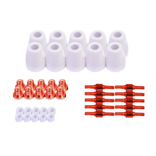 LOTOS LCON40 40 pcs RED color Plasma Cutter Consumables Nozzle Electrode Cup and Ring Only for RED Color LT5000D, RED or BROWN Color LT3500, RED Color CT520D