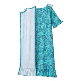 Silverts Women's Open Back Ruffle Hospital Nightgown - Adaptive Gown for Elderly, Seniors, Bedridden, Hospice - Warm Medical Night Robe Pajamas for Pregnancy, Labor Patients - Turquoise Paisley LGE