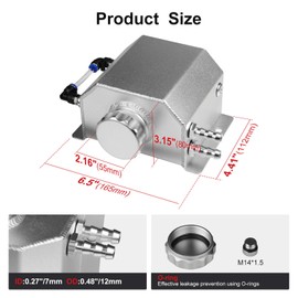 VehiMata Coolant Reservoir Tank, 1L Universal Radiator Overflow Tank Aluminum Silver