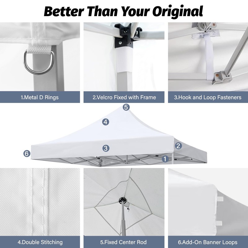 10x10 Canopy Replacement Top, 500D Heavy Duty Waterproof Canopy Replacement