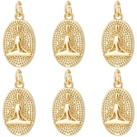 Beebeecraft 1 Box 8Pcs Yoga Human Charms 18K Gold Plated Oval Round Meditation Sitting Buddha Energy Pendant Charms with Jump Ring for Jewellery Making Necklace Bracelet DIY Crafts