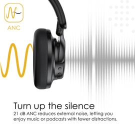 Boompods Headpods ANC+ Noise Cancelling Headphones, Over Ear Bluetooth Wireless Headphones with Microphone, Folding Design Earphones with Travel Case, 55+ Hours Playtime, Pillowfoam Ear Pads, Black