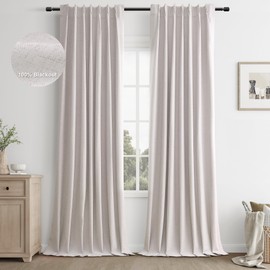 Joywell Champagne Linen 100% Blackout Curtains 96 Inches Long,Pinch Pleated Back Tab Drapes with Hooks Light Blocking Thermal Insulated for Bedroom Living Room,W40 x L96,2 Panels