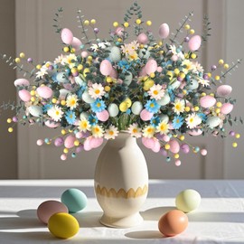 Grunyia Easter Artificial Flower Stems with Eggs - 5 Pcs Spring Home Decor for Table Centerpiece, Easter Basket Fillers, Holiday Party Arrangement