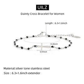 UILZ Dainty Black Beads Cross Bracelet for Women Silver Minimalist Bead Cross Bracelet Christian Bracelet Gifts Religious Cross Jewelry for Religious Believers