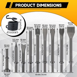 weyleity 10PCS Air Hammer Chisel Set | 0.401" Shank Pneumatic Air Hammer Chisel Bits with 1 Spring, Air Hammer Punch Chipping Bits Set for Concrete, Stone, Tile, Rust Removal, Demolition