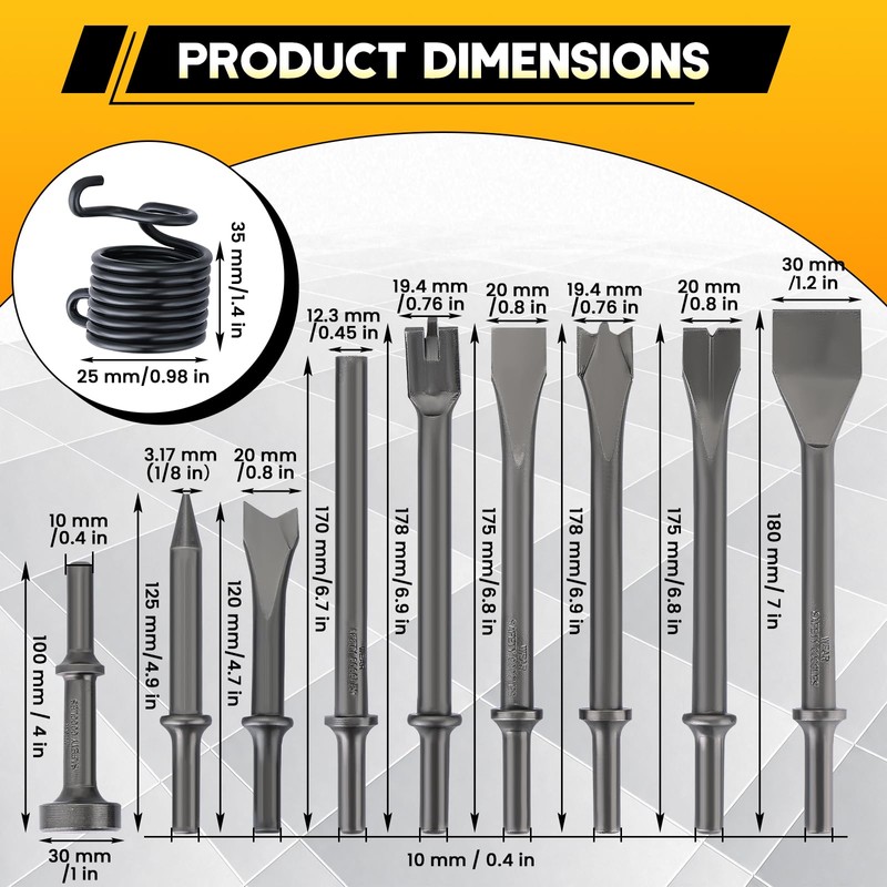 weyleity 10PCS Air Hammer Chisel Set | 0.401" Shank Pneumatic