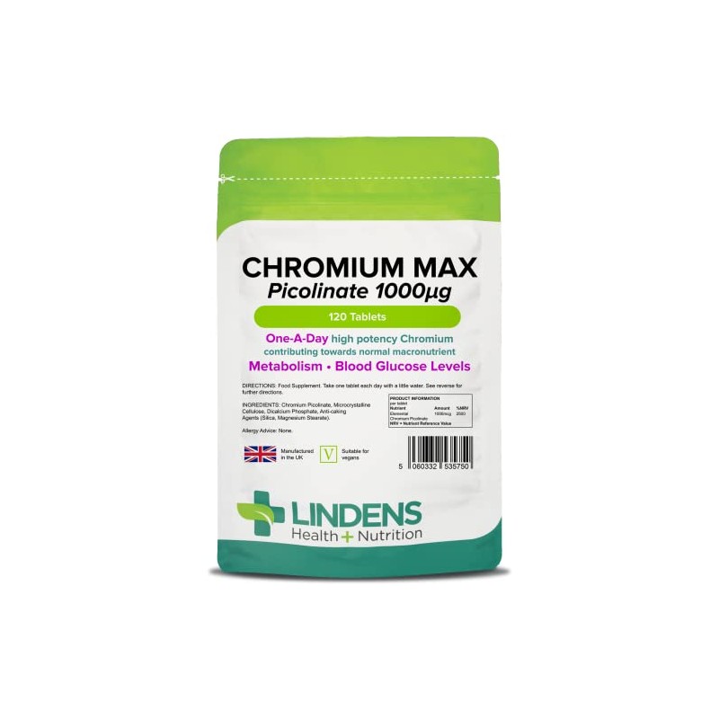 Lindens Chromium Max 1000mcg Picolinate - 120 Tablets | Detox,
