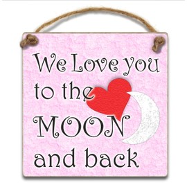 HmHome We Love You To The Moon and Back Pink Wooden Plaque