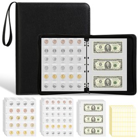 Coin Currency Sleeves Album is for Hobby Coin Collection Holders 500 Coins Pockets 180 Bills Pockets 588 labels Coin Collection Book for Coin Money Collectibles, Pennies, Bills, Badges