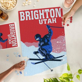 Lantern Press 1000 Piece Jigsaw Puzzle, Brighton, Utah, Colorblocked Skier