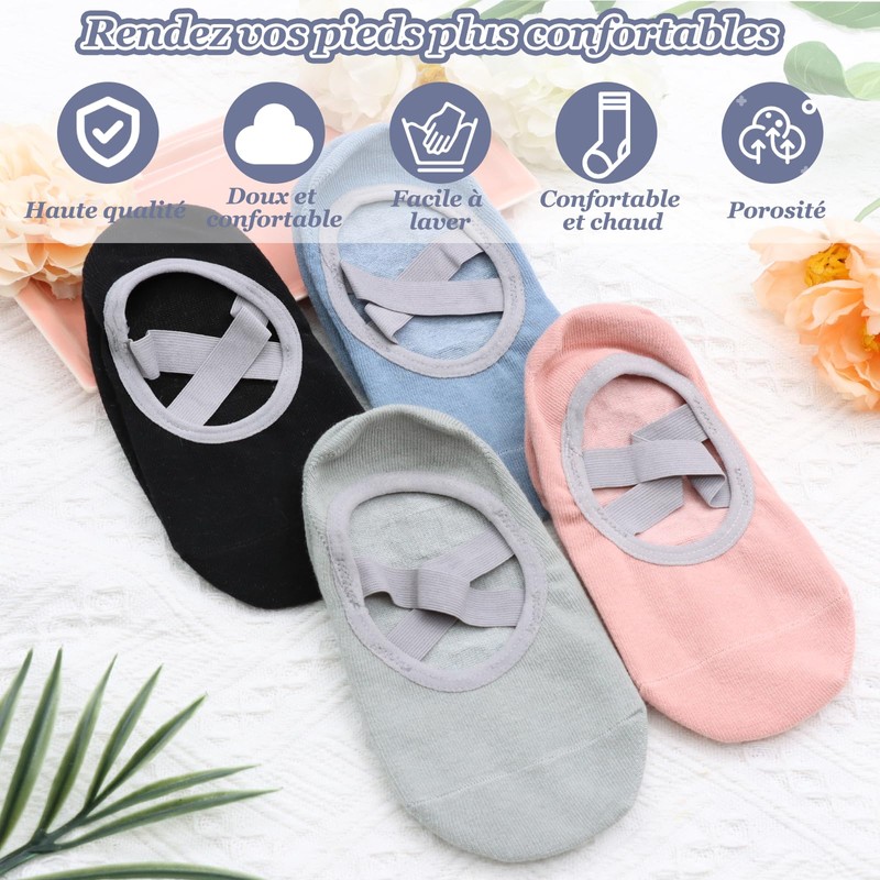 VEGCOO Women Non Slip Yoga Socks Black + Grey +