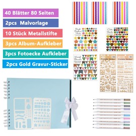 KASZOO Photo Album, DIY Photo Album, 80 Pages, Can Be Used as a Graduation Gift, Birthday Gift, Wedding Anniversary Gift, Valentine's Day Gift, Azure Blue